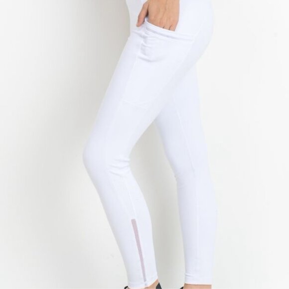 🤍 MONO-B 🤍  White High-Waisted Side Mesh & Slit Leggings - Picture 3 of 5